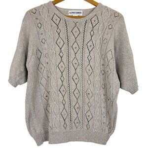 Alfred Dunner Short-Sleeve Knit Sweater Sz Large Beaded Cotton Blend Beige